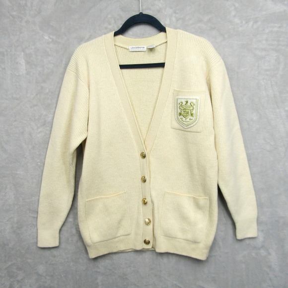 Liz Claiborne Sweaters - Liz Claiborne Womens M Merino Wool Logo Preppy Shield Cardigan Vintage Acadermic